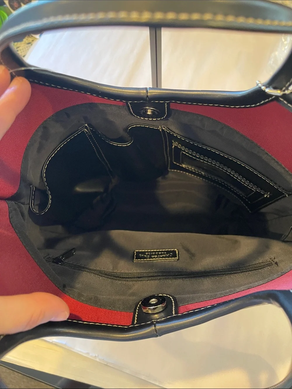Charter Club Women’s Burgundy Tote Bag with Black Trim